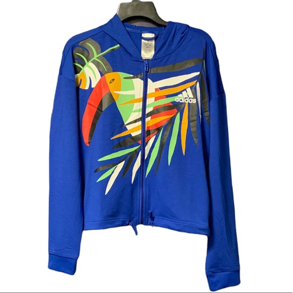 adidas Tops - Adidas X Farm Rio Full Zip Sweater Hoodie Blue XL (P2P: 22”)